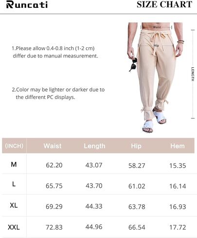 Runcati Mens Cotton Linen Pants Thai Fisherman Wrap Pants Casual Lightweight Beach Yoga Loose Fit Pants Brown in Saudi Arabia