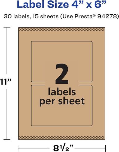 Avery Kraft Brown Rectangle Labels with Sure Feed, 4" x 6", 30 Kraft Brown Labels, Print-to-The-Edge, Laser/Inkjet Printable Labels in Saudi Arabia