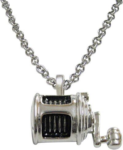 Black and Silver Toned Fishing Reel Necklace in Saudi Arabia