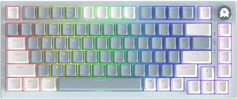 لوحة مفاتيح ميكانيكية للألعاب بنسبة 75% مع مقبض مستوى الصوت RGB قوس قزح LED بإضاءة خلفية مثبتة على TKL 82 مفتاح NKRO قابل للتبديل باللون الأزرق مع كابل USB-C سلكي قابل للفصل لنظام Win/Mac، أزرق/أبيض in Kuwait