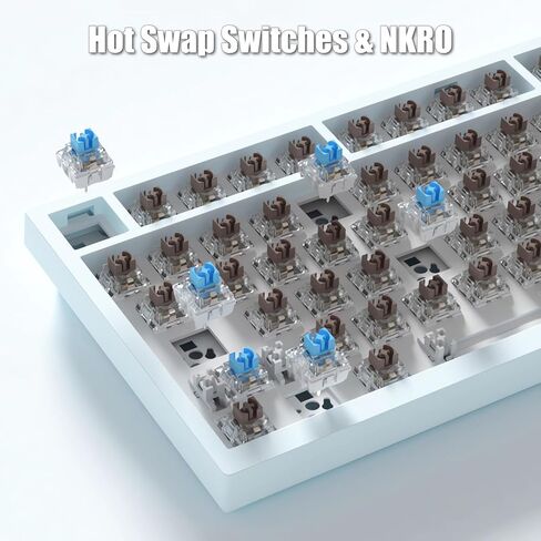 لوحة مفاتيح ميكانيكية للألعاب بنسبة 75% مع مقبض مستوى الصوت RGB قوس قزح LED بإضاءة خلفية مثبتة على TKL 82 مفتاح NKRO قابل للتبديل باللون الأزرق مع كابل USB-C سلكي قابل للفصل لنظام Win/Mac، أزرق/أبيض in Kuwait