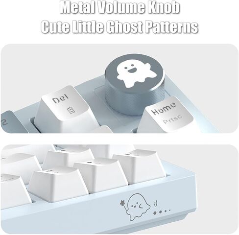 لوحة مفاتيح ميكانيكية للألعاب بنسبة 75% مع مقبض مستوى الصوت RGB قوس قزح LED بإضاءة خلفية مثبتة على TKL 82 مفتاح NKRO قابل للتبديل باللون الأزرق مع كابل USB-C سلكي قابل للفصل لنظام Win/Mac، أزرق/أبيض in Kuwait