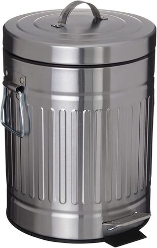 SIMPLEMADE Round Step Trash Can, Stainless Steel with Lid, Small Metal Wastebasket / Garbage Can For Bathroom, Office, Black, 5 Liter / 1.3 Gallon - in Saudi Arabia