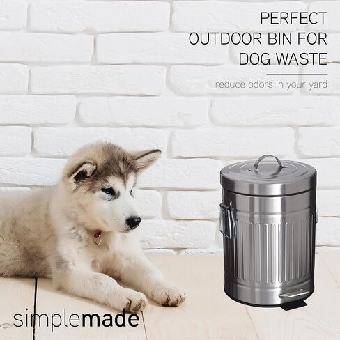 SIMPLEMADE Round Step Trash Can, Stainless Steel with Lid, Small Metal Wastebasket / Garbage Can For Bathroom, Office, Black, 5 Liter / 1.3 Gallon - in Saudi Arabia