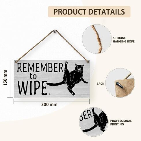 Remember to Wipe Funny Cat Wood Decor Sign,Cats Printed Wood Sign Wall Art,Wooden Sign Plaque Wall Hanging for Home Office Bathroom Kitchen Bedroom Garden 12x6 inch in Saudi Arabia