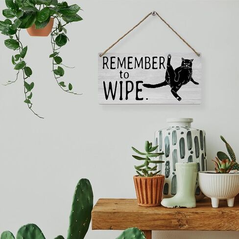 Remember to Wipe Funny Cat Wood Decor Sign,Cats Printed Wood Sign Wall Art,Wooden Sign Plaque Wall Hanging for Home Office Bathroom Kitchen Bedroom Garden 12x6 inch in Saudi Arabia