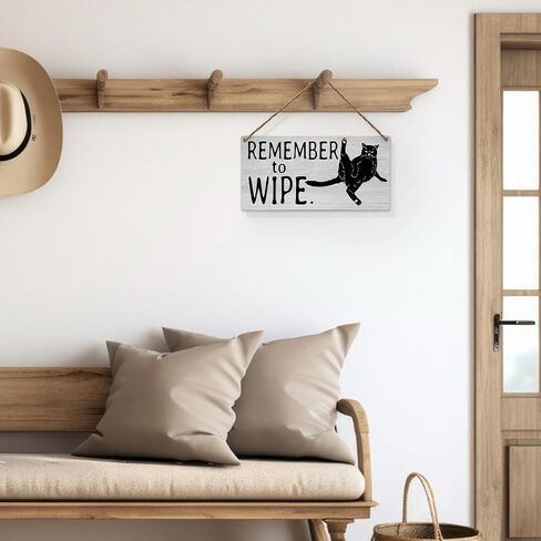 Remember to Wipe Funny Cat Wood Decor Sign,Cats Printed Wood Sign Wall Art,Wooden Sign Plaque Wall Hanging for Home Office Bathroom Kitchen Bedroom Garden 12x6 inch in Saudi Arabia