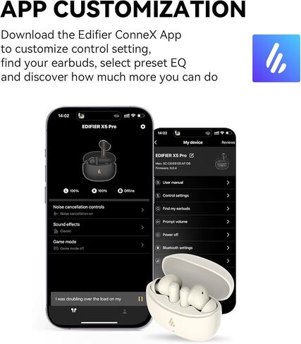 سماعات أذن Edifier X5 Pro بخاصية إلغاء الضوضاء النشطة مع مكالمات معززة بالذكاء الاصطناعي، شحن سريع، وضع الألعاب، تخصيص التطبيق، مقاومة للماء IP55، تقنية بلوتوث لاسلكية حقيقية 5.3 - أسود in Saudi Arabia