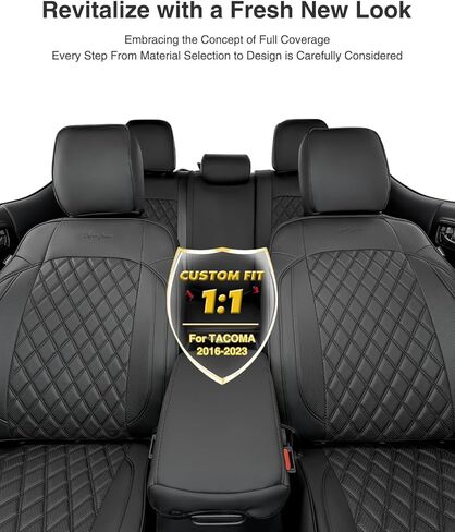 Seat Covers for Toyota Tacoma 2016-2023(Crew/Double Cab Only), Full Covered Faux Leather Seat Protectors Set for Tacoma 2016 2017 2018 2019 2020 2021 2022 2023 Car Accessories, Black in Saudi Arabia