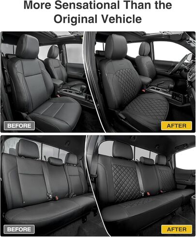 Seat Covers for Toyota Tacoma 2016-2023(Crew/Double Cab Only), Full Covered Faux Leather Seat Protectors Set for Tacoma 2016 2017 2018 2019 2020 2021 2022 2023 Car Accessories, Black in Saudi Arabia