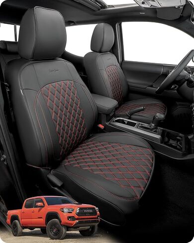 Seat Covers for Toyota Tacoma 2016-2023(Crew/Double Cab Only), Full Covered Faux Leather Seat Protectors Set for Tacoma 2016 2017 2018 2019 2020 2021 2022 2023 Car Accessories, Black in Saudi Arabia