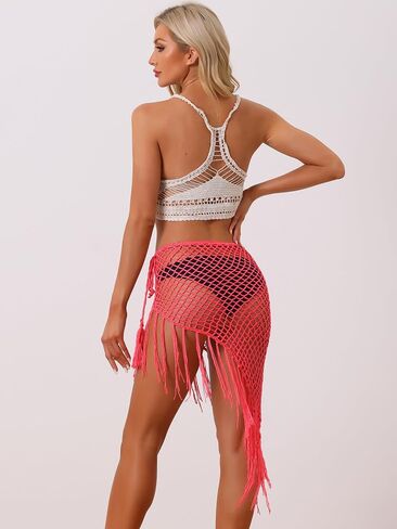 Allegra K Women's Sexy Hollow Out Tassle Skirts Beach Cover Up Wrap Mesh Sheer Maxi Sarong Swimwear in Saudi Arabia