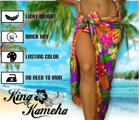 KING KAMEHA Hawaiian Sarong Pareo Beach Wrap For Women Funky Casual Bikini Cover Up Swimsuit Fruit Beach Surf Pineapple Print in Saudi Arabia