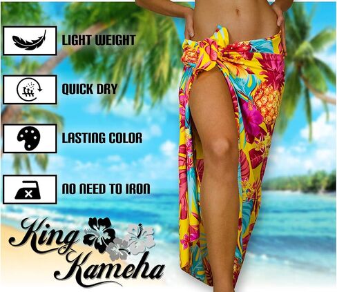 KING KAMEHA Hawaiian Sarong Pareo Beach Wrap For Women Funky Casual Bikini Cover Up Swimsuit Fruit Beach Surf Pineapple Print in Saudi Arabia