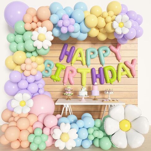 Ouddy Life 176 قطعة من بالونات ديزي على شكل إكليل قوس، مجموعة بوهو باستيل جروفي معكرون بألوان لاتكس بيضاء ديزي لعيد ميلاد الأميرة وحفلات استقبال المولود الجديد وديكورات حفلات الزفاف in Kuwait