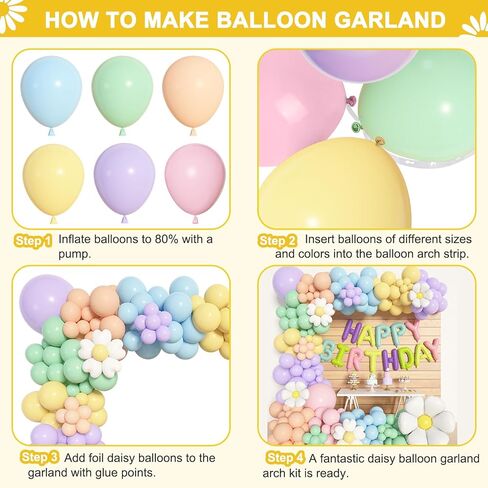 Ouddy Life 176 قطعة من بالونات ديزي على شكل إكليل قوس، مجموعة بوهو باستيل جروفي معكرون بألوان لاتكس بيضاء ديزي لعيد ميلاد الأميرة وحفلات استقبال المولود الجديد وديكورات حفلات الزفاف in Kuwait