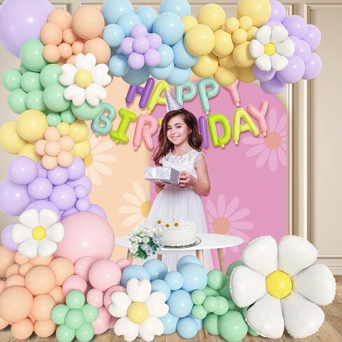 Ouddy Life 176 قطعة من بالونات ديزي على شكل إكليل قوس، مجموعة بوهو باستيل جروفي معكرون بألوان لاتكس بيضاء ديزي لعيد ميلاد الأميرة وحفلات استقبال المولود الجديد وديكورات حفلات الزفاف in Kuwait