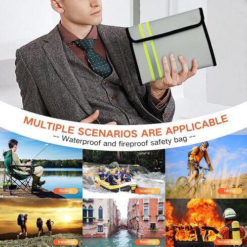 عبوتان من أكياس Oliman المقاومة للماء والمضادة للحريق (2000 درجة فهرنهايت)، تحمي المستندات المهمة، حقيبة آمنة مقاومة للماء مقاومة للحريق، حقيبة مستندات مقاومة للحريق. تخزين آمن للنقود والمجوهرات والمستندات القانونية (فضي) in Kuwait