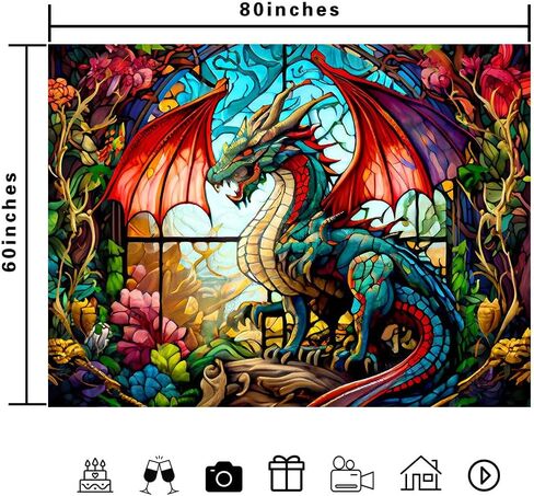 Ine Ive Fantasy Dragon Tapestry Stained Glass Window Wall Tapestry Large Size 40x30Inches Forest Plant Floral Medieval Animals Dragon Tapestry for Bedroom Dorm Home Decor GTOKIE0544 in Saudi Arabia