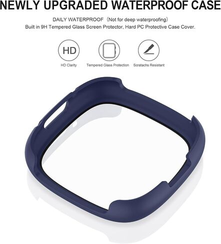 Meliya 4-Pack Screen Protector Tempered Glass Case for Fitbit Sense 2 / Versa 4, Full Around Hard PC Case with Sensitive Touch Film Protective Case (Black+Clear+Navy Blue+Silver) in Saudi Arabia