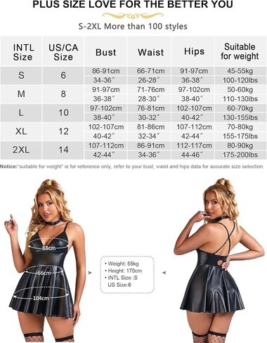 comeondear Plus Lingerie Set for Women PU Leather Lingerie Babydoll Backless Clubwear Chemise Black Mini Lingerie Dress in Kuwait