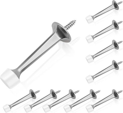 ZhouZhou 6 Pack Heavy Duty Door Stops for Protect Wall,3 Inch Modern Brushed Nickel Door Stoppers for Bottom of Door, Rigid Hotel Door Stopper Silver (Satin Nickel, 6 Pack) in Saudi Arabia