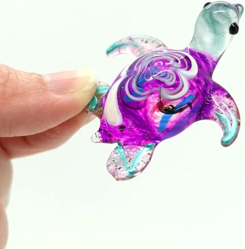 Sea Turtle Tiny Blown Glass Figurines Animals Art Collectible Handmade Gift Home Décor (Black White) in Saudi Arabia