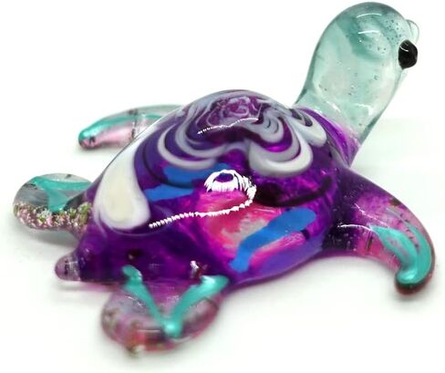 Sea Turtle Tiny Blown Glass Figurines Animals Art Collectible Handmade Gift Home Décor (Black White) in Saudi Arabia