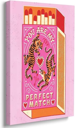 Odeyina Modern Canvas Print Wall Art,Contemporary You're My Perfect Match Tiger Retro Vintage Poster Funky Art Decorative for Living Room Bedroom Bathroom Office-12 x16 Pink Orange in Saudi Arabia