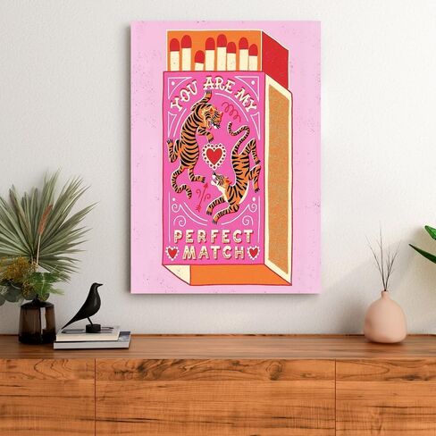 Odeyina Modern Canvas Print Wall Art,Contemporary You're My Perfect Match Tiger Retro Vintage Poster Funky Art Decorative for Living Room Bedroom Bathroom Office-12 x16 Pink Orange in Saudi Arabia