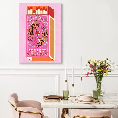 Odeyina Modern Canvas Print Wall Art,Contemporary You're My Perfect Match Tiger Retro Vintage Poster Funky Art Decorative for Living Room Bedroom Bathroom Office-12 x16 Pink Orange in Saudi Arabia