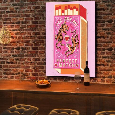Odeyina Modern Canvas Print Wall Art,Contemporary You're My Perfect Match Tiger Retro Vintage Poster Funky Art Decorative for Living Room Bedroom Bathroom Office-12 x16 Pink Orange in Saudi Arabia