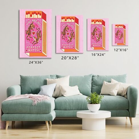 Odeyina Modern Canvas Print Wall Art,Contemporary You're My Perfect Match Tiger Retro Vintage Poster Funky Art Decorative for Living Room Bedroom Bathroom Office-12 x16 Pink Orange in Saudi Arabia
