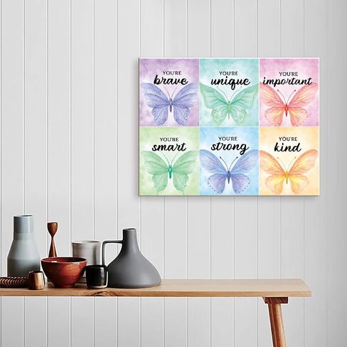 تأكيد الأطفال الملونة فراشة قماش جدار الفن، أنت شجاع ملهم اقتباس قماش مؤطرة عمل فني جداري جاهز للتعليق للأطفال المراهقين الفتيات الحضانة غرفة نوم المنزل جدار ديكور 12 × 15 بوصة in Kuwait