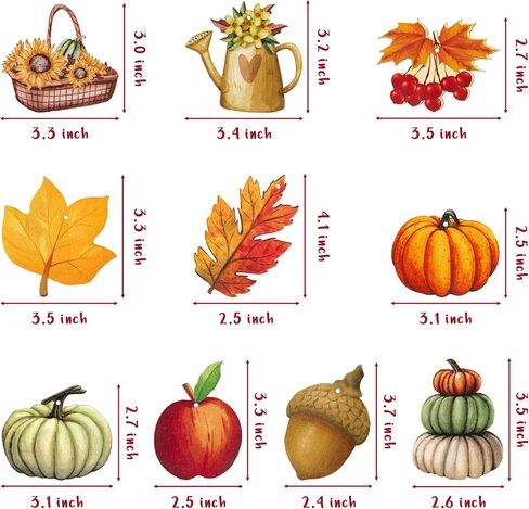 Haooryx 46Pcs Fall Autumn Watercolor Wood Hanging Ornament Festival Ornaments for Tree Wooden Pumpkin Maple Leaves Decoration Christmas Theme Party Favor Supplies Gift Box Tag Home Wall Tree Decor in Saudi Arabia