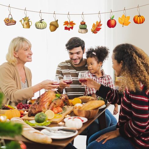 Haooryx 46Pcs Fall Autumn Watercolor Wood Hanging Ornament Festival Ornaments for Tree Wooden Pumpkin Maple Leaves Decoration Christmas Theme Party Favor Supplies Gift Box Tag Home Wall Tree Decor in Saudi Arabia