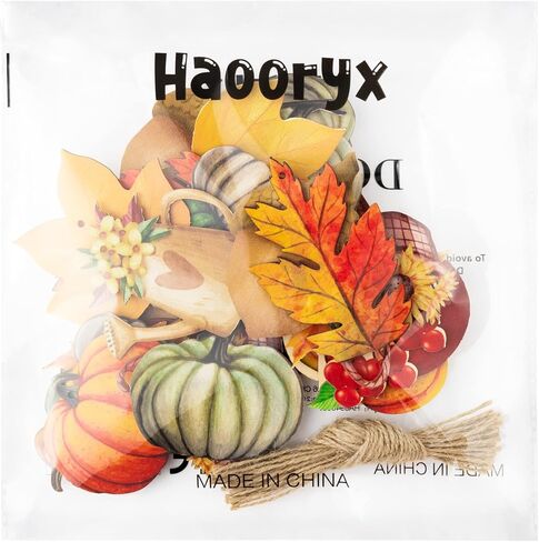 Haooryx 46Pcs Fall Autumn Watercolor Wood Hanging Ornament Festival Ornaments for Tree Wooden Pumpkin Maple Leaves Decoration Christmas Theme Party Favor Supplies Gift Box Tag Home Wall Tree Decor in Saudi Arabia