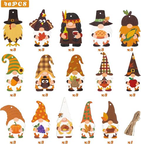 Haooryx 46Pcs Fall Autumn Watercolor Wood Hanging Ornament Festival Ornaments for Tree Wooden Pumpkin Maple Leaves Decoration Christmas Theme Party Favor Supplies Gift Box Tag Home Wall Tree Decor in Saudi Arabia