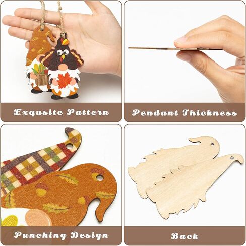 Haooryx 46Pcs Fall Autumn Watercolor Wood Hanging Ornament Festival Ornaments for Tree Wooden Pumpkin Maple Leaves Decoration Christmas Theme Party Favor Supplies Gift Box Tag Home Wall Tree Decor in Saudi Arabia
