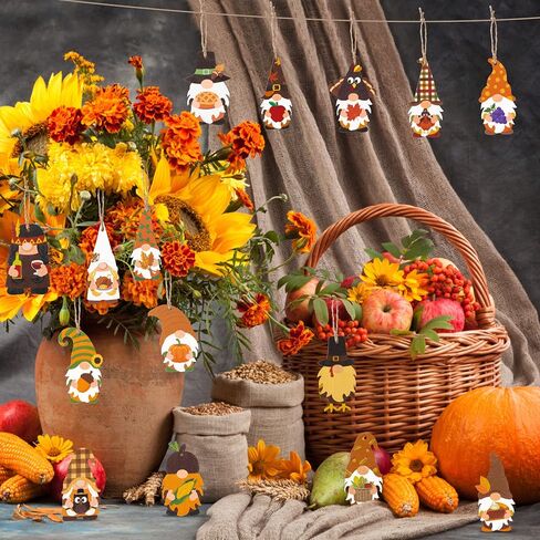 Haooryx 46Pcs Fall Autumn Watercolor Wood Hanging Ornament Festival Ornaments for Tree Wooden Pumpkin Maple Leaves Decoration Christmas Theme Party Favor Supplies Gift Box Tag Home Wall Tree Decor in Saudi Arabia