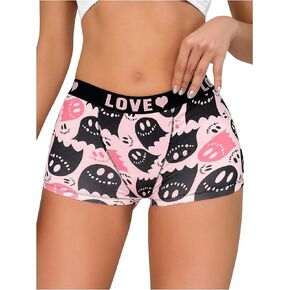 WDIRARA Women's Skeleton Skull Print Boyshort Underwear Mid Rise Seamless Boxer Shorts Panties