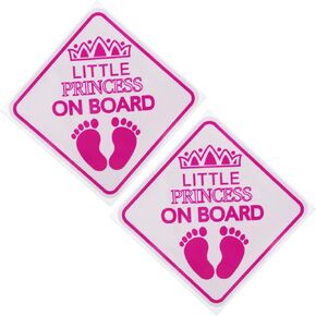 2pcs Baby Bumper Sticker, 5.5x5.5inch Little Princess on Board Car Sign Baby Car Sticker Safety Warning for Various Vehicles (Pink, 14x14cm)