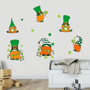 St. Patrick's Day Wall Decals Irish Shamrock Leprechaun Gnome Wall Stickers Removable Art Mural for Kids Room Nursery Bedroom Window Irish Party Supplies Home School Decor