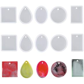 Jewelry Casting Molds Silicone Pendant Mold Resin Molds with Hanging Hole Jewelry Making DIY Craft Tools - 10 Packs – 5 Styles