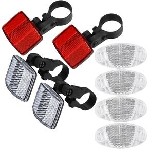 8 Pcs Bike Front and Rear Reflectors Kit, Bicycle Wheel Spoke Reflectors Kit, Bike Cycling Safety Warning Reflectors for Handlebar Seatpost, Bike Road Safety Reflection Kit, Red and White