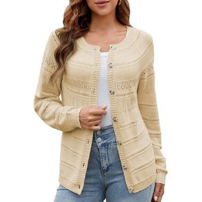 Women's Cardigans Fall Open Front Long Sleeve Button Chunky Lightweight Knit Cardigan Sweater