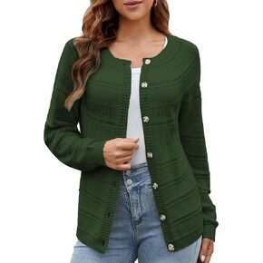 Women's Cardigans Fall Open Front Long Sleeve Button Chunky Lightweight Knit Cardigan Sweater
