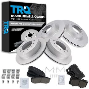 TRQ Front & Rear Premium Ceramic Brake Pad & Coated Rotor Kit Compatible with Toyota Lexus