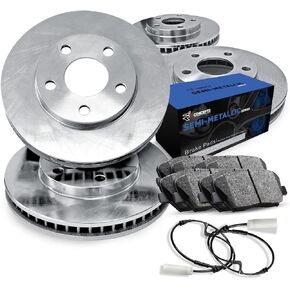 R1 Concepts Front Rear Brakes and Rotors Kit |Front Rear Brake Pads| Brake Rotors and Pads| Semi Metallic Brake Pads and Rotors |Sensor Kit|fits 2007-2009 Kia Sorento