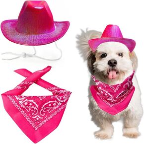 Dog Cowboy Hat Dog Cat Cowboy Hat Costume Bandana West Cowboy Accessories for Pet Metallic Space Shiny Cowboy Hats for Dog Cat (Blue)